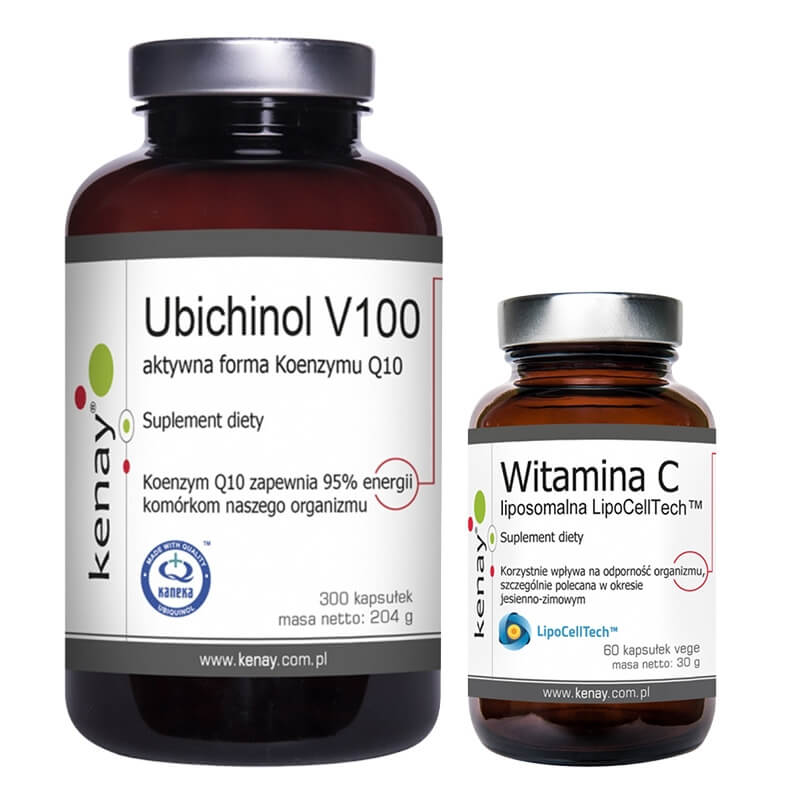 Kenay Wsparcie Serca, Odporności i Metabolizmu Energetycznego ZESTAW Aktywna forma Koenzymu Q10 300 kapsułek + Witamina C 60 kapsułek