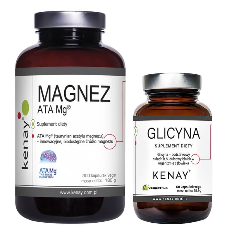 Kenay Wsparcie Snu i Odprężenie ZESTAW Glicyna 60 kapsułek + Magnez ATA Mg 300 kapsułek