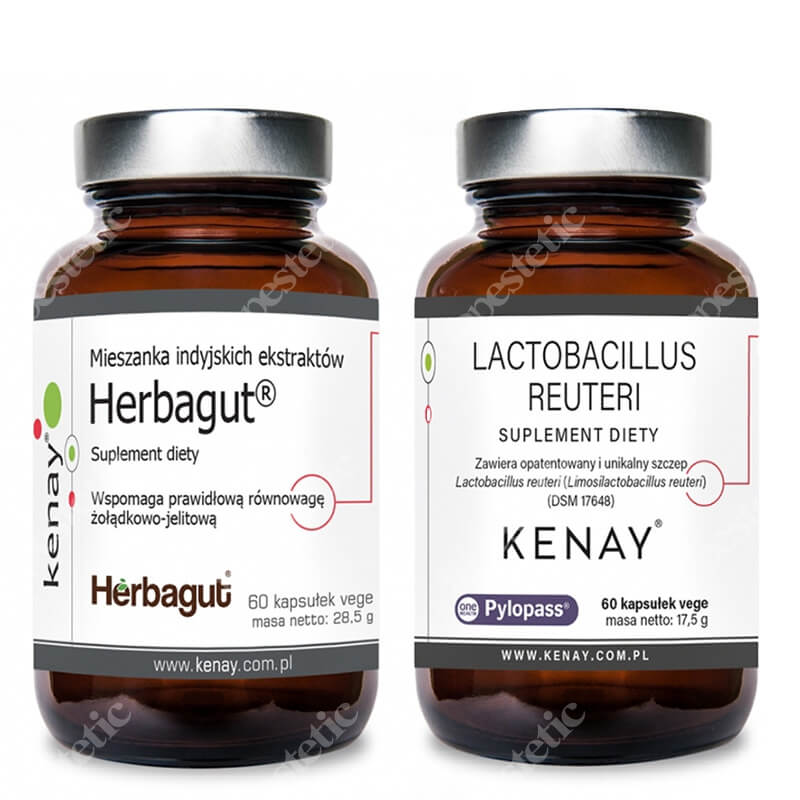 Kenay Wsparcie Trawienia ZESTAW Lactobacillus Reuteri Pylopass 60 kapsułek + Mieszanka indyjskich ekstraktów 60 kapsułek