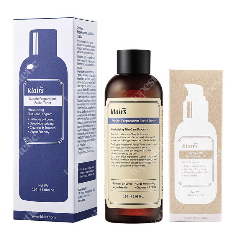 Klairs Facial Toner + Soothing Serum ZESTAW Tonik to twarzy 180 ml + Serum redukujące zmarszczki 80 ml