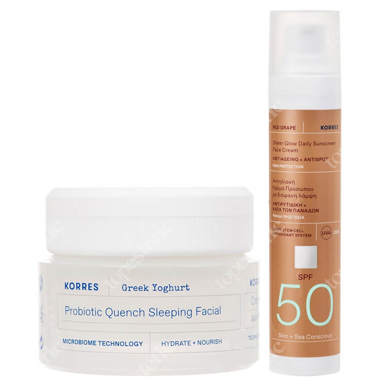 Korres Day Protect And Night Rest ZESTAW Rozświetlający krem ochronny do twarzy 50 ml + Odżywcza krem-maska z probiotykami na noc 40 ml