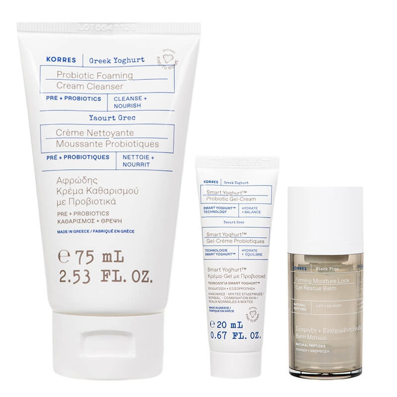 Korres Firming Moisture Set ZESTAW Żel do mycia twarzy 75 ml + Krem pod oczy 15 ml + Żel-krem probiotyczny 20 ml