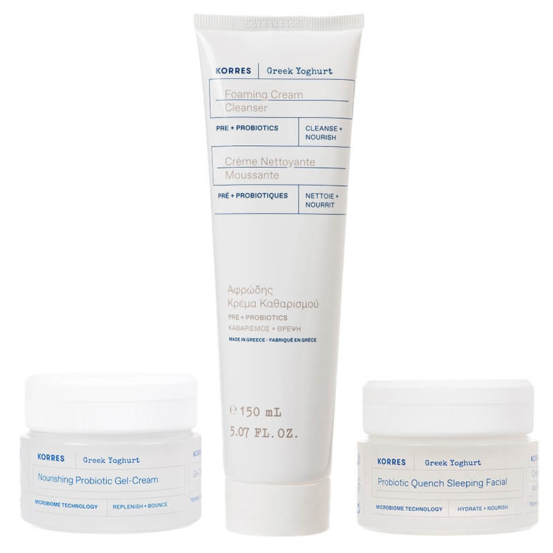 Korres Greek Yoghurt All Day Care ZESTAW Żel do mycia twarzy 150 ml + Krem-maska na noc 40 ml + Krem - żel 40 ml