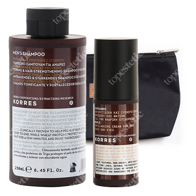 Korres Mens Set ZESTAW Szampon 50 ml + Krem 50 ml + Kosmetyczka 1 szt