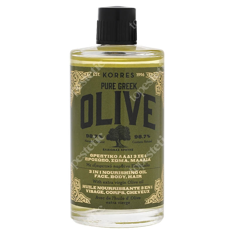 Korres Olive 3in1 Nourishing Oil, Face, Body, Hair Odżywczy olejek do twarzy, ciała i włosów 100 ml