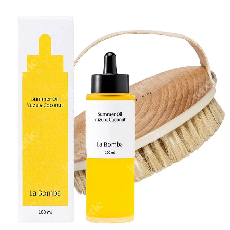 La Bomba Body Brush + Summer Oil Yuzu Coconut ZESTAW Szczotka do masażu ciała antycellulitowa 1 szt. + Olejek do ciała 100 ml