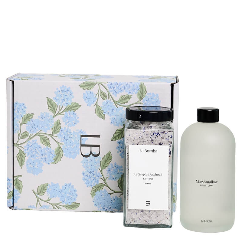 La Bomba Mothers Day 1 ZESTAW Bezwonny płyn do kąpieli 500 ml + Sól do kąpieli z olejkami eukaliptusa i paczuli 580 g