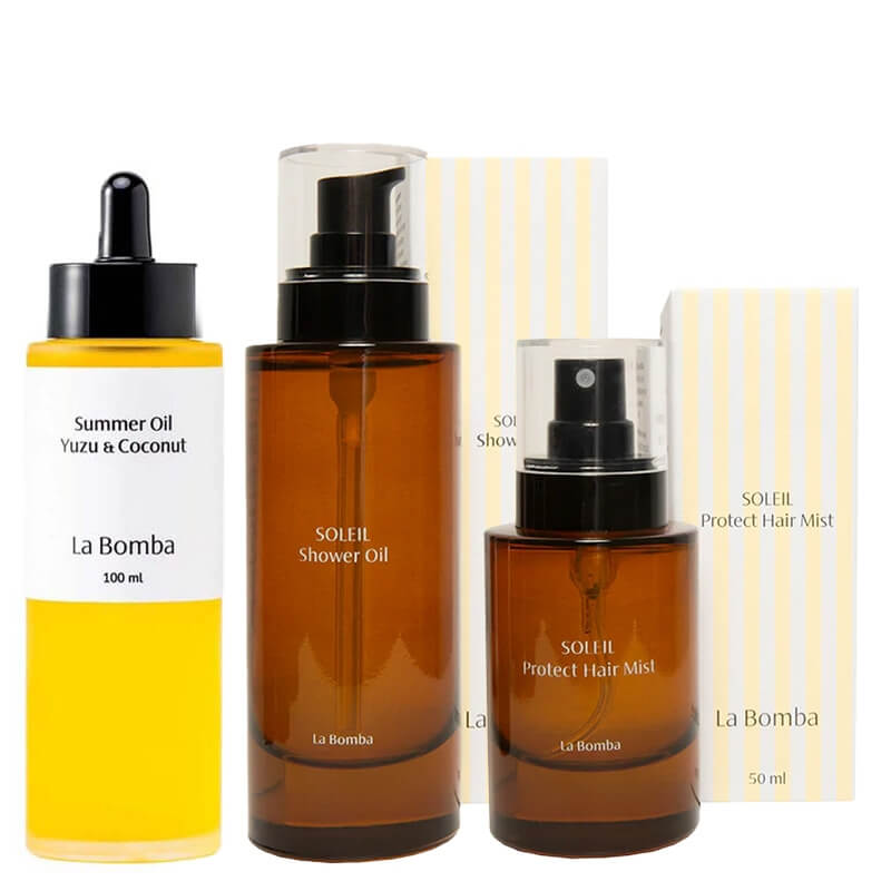 La Bomba Protect Hair Mist + Shower Oil + Summer Oil ZESTAW Ochronna mgiełka do włosów 50 ml + Olejek pod prysznic 100 ml + Olejek do ciała 100 ml