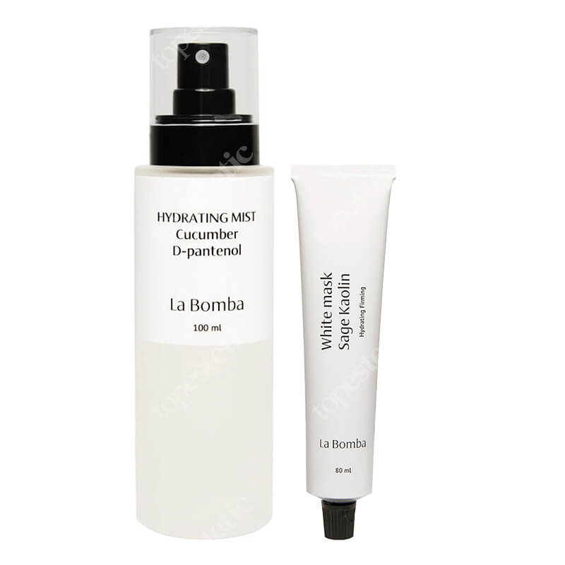 La Bomba White Mask + Hydrating Mist ZESTAW Maseczka łagodząca do cery suchej i wrażliwej 80 ml + Mgiełka nawilżająco-kojąca o zapachu ogórka 100 ml