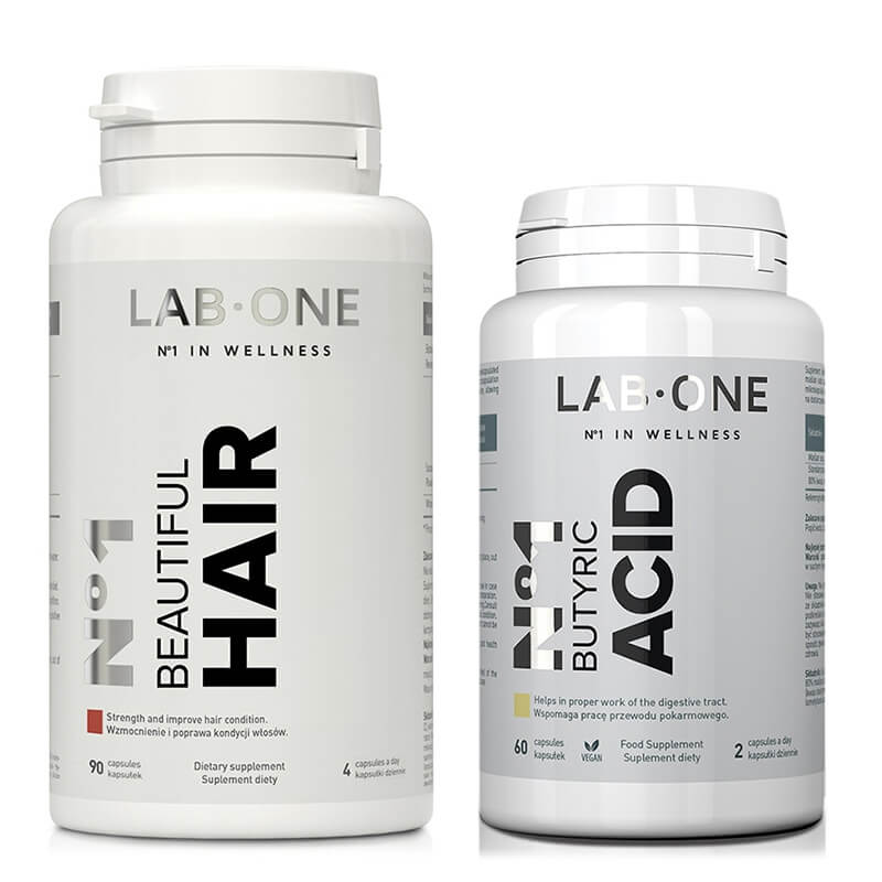 Lab One N°1 Beautiful Hair + N°1 Butyric Acid ZESTAW Suplement diety 90 kaps. + Suplement diety 60 kaps