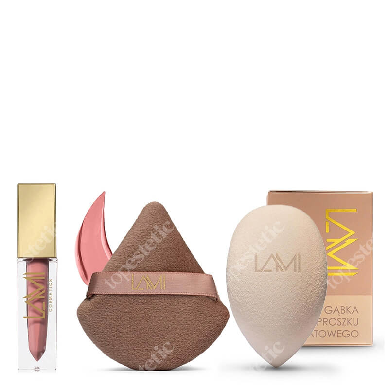 Lami Cosmetics Feisty Make Up Set ZESTAW Pomadka - Feisty (09) 5 g + Gąbka do makijażu 1 szt. + Puszek do pudru 1 szt.