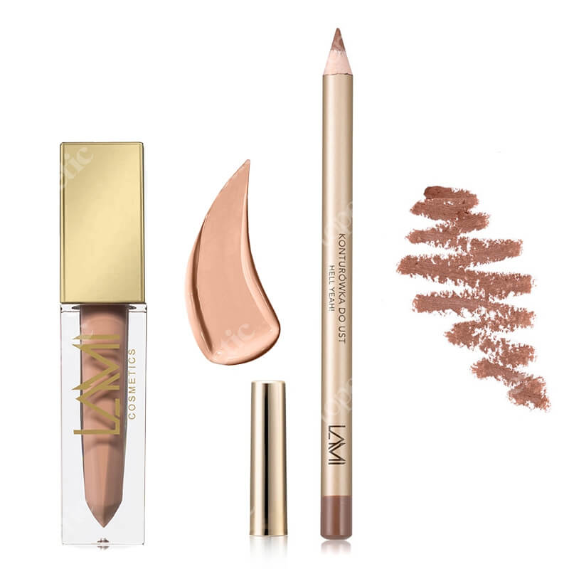 Lami Cosmetics Creamy Beige Lip Kit ZESTAW Konturówka HELL YEAH! (kolor Karmel) 1,4 g + Pomadka - Creamy Beige (02) 5 g