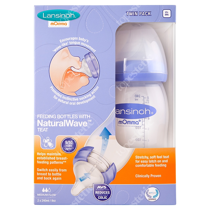 Lansinoh Feeding Bottles With Natural Wave Teat ZESTAW Butelka ze smoczkiem 2x240 ml