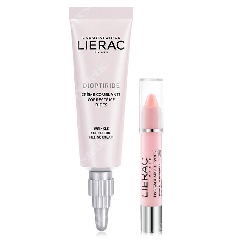 Lierac Eye + Lips Pink ZESTAW Krem korygujący zmarszczki wokół oczu 15 ml + Odżywczo wypełniający balsam do ust - Różowy 3 g