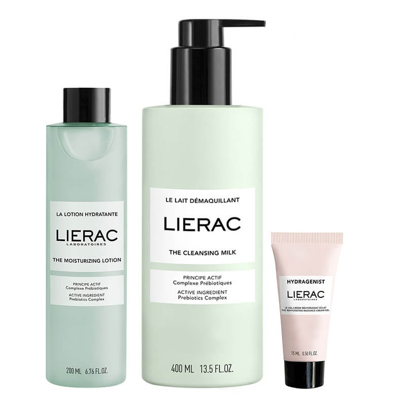 Lierac Glow Skin ZESTAW Mleczko do demakijażu 400 ml + Tonik nawilżający 200 ml + Krem-żel rozświetlający 15 ml