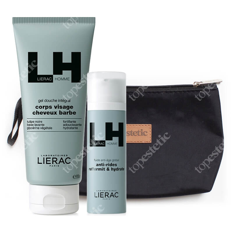 Lierac Men Care Set ZESTAW Wszechstronna emulsja 50 ml + Wielofunkcyjny żel pod prysznic 200 ml + Kosmetyczka 1 szt