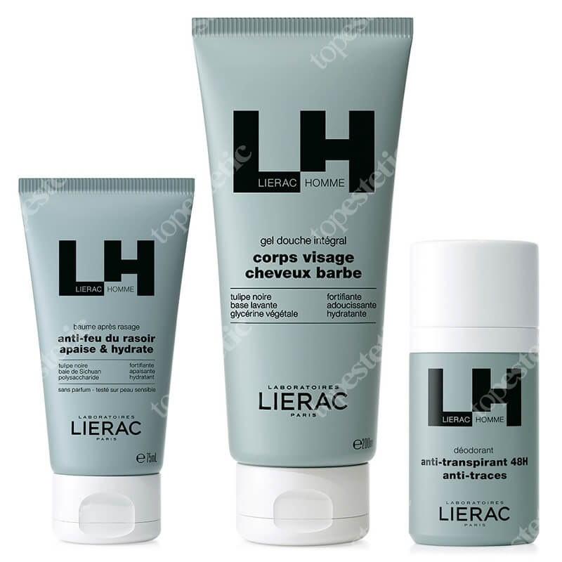 Lierac Men Set ZESTAW Balsam po goleniu 75 ml + Żel pod prysznic 200 ml + Antyperspirant 50 ml