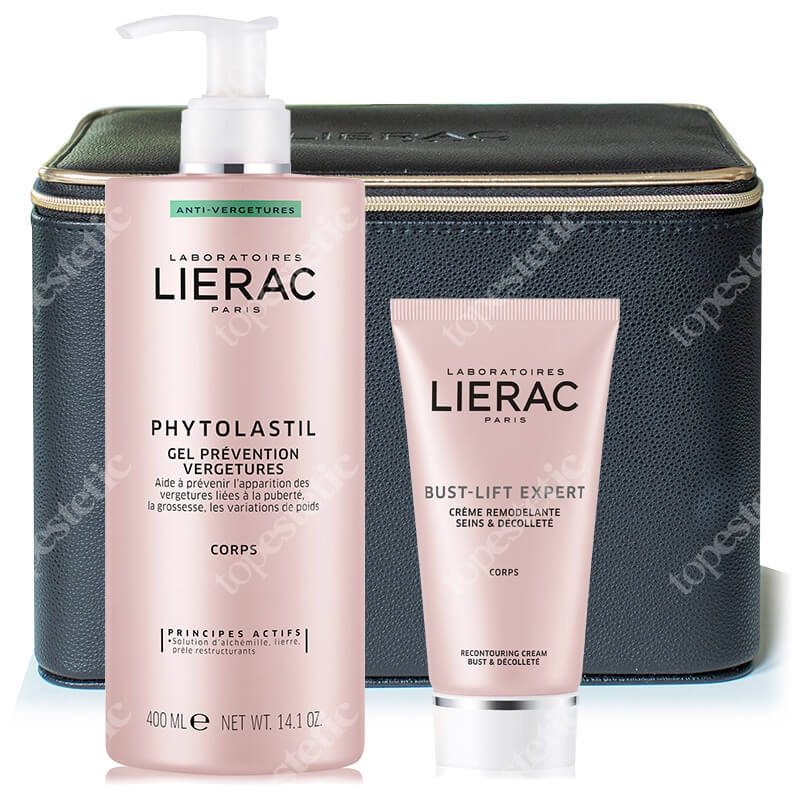 Lierac Phytolastil Gel + Bust Lift Creme + Kuferek ZESTAW Żel przeciw rozstępom 400 ml + Krem do biustu 75 ml + Kuferek 1 szt