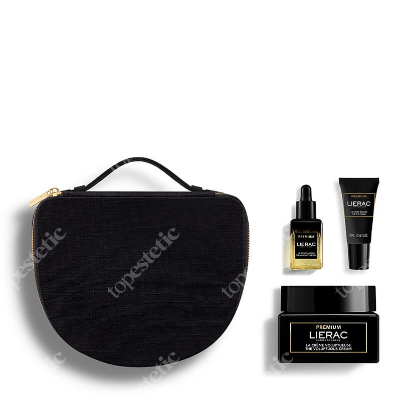Lierac Premium Rich Set ZESTAW Serum regenerujące 13 ml + Krem pod oczy 5 ml + Bogaty krem przeciwzmarszczkowy 50 ml + Czarna kosmetyczka 1 szt
