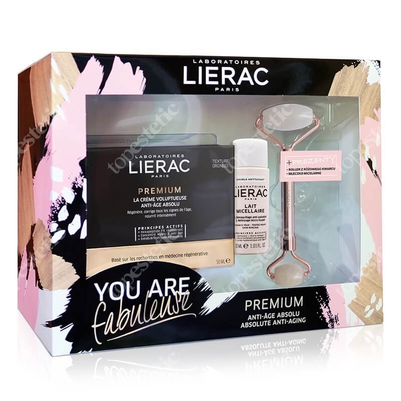 Lierac Premium Set ZESTAW Krem odżywczy 50 ml + Mleczko micelarne 30 ml + Roller do twarzy z różowego kwarcu
