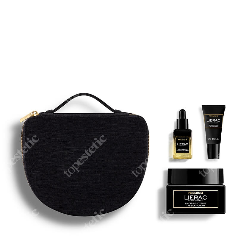 Lierac Premium The Silky Set ZESTAW Serum regenerujące 13 ml + Krem pod oczy 5 ml + Jedwabisty krem przeciwzmarszczkowy 50 ml + Czarna kosmetyczka 1 szt