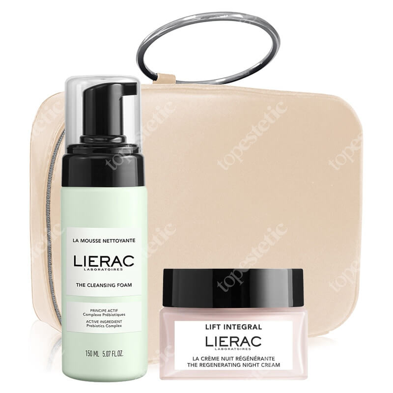 Lierac The Cleansing Foam + The Regenerating Night Cream + Cosmetic Bag ZESTAW Pianka oczyszczająca 150 ml + Regenerujący krem na noc 50 ml + Kosmetyczka 1 szt