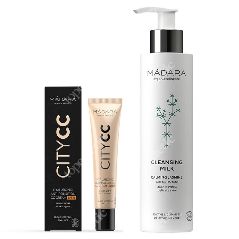 Madara City CC + Cleansing Milk ZESTAW Krem CC (kolor Light Beige) 40 ml + Mleczko delikatnie myjące 200 ml