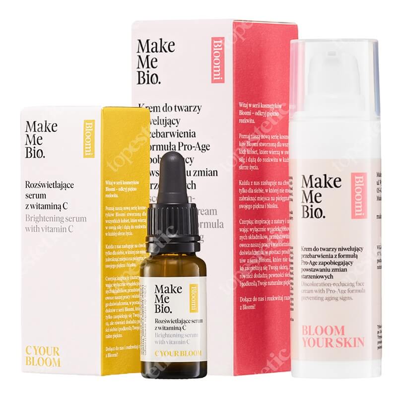 Make Me Bio Bloom Skin ZESTAW Rozświetlające serum z witaminą C 15 ml + Krem do twarzy niwelujący przebarwienia 30 ml