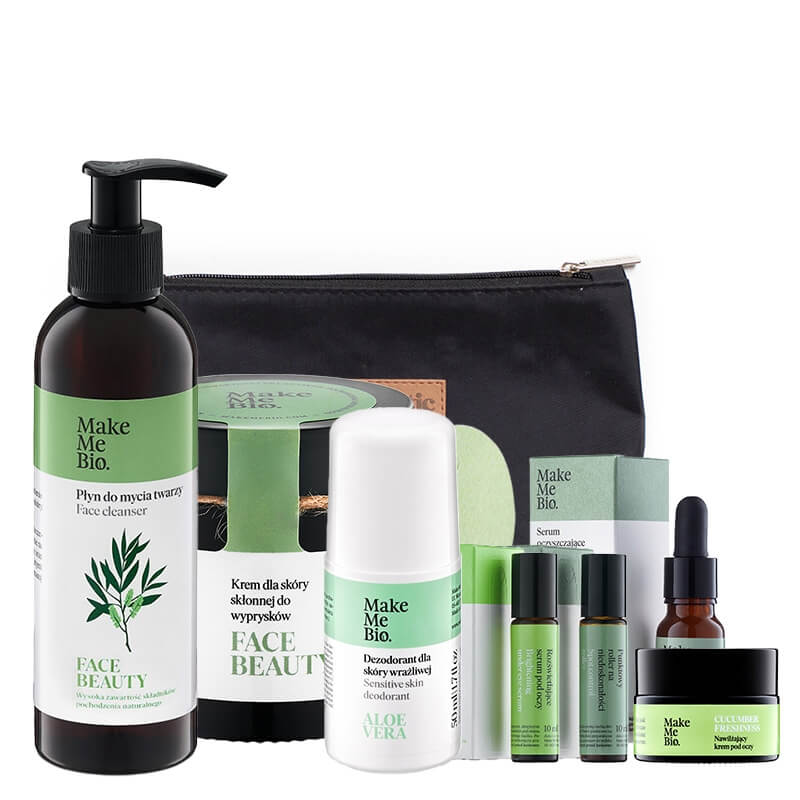 Make Me Bio Green Skin Care ZESTAW Płyn do twarzy 200 ml + Krem 60 ml + Dezodorant 50 ml + Serum 15 ml + Krem pod oczy 15 ml + Roller 2 x 10 ml + kosmetyczka 1 szt