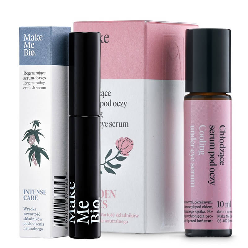 Make Me Bio Intense Care + Garden Roses Roller ZESTAW Regenerujące serum do rzęs i brwi 9,5 ml + Chłodzące serum pod oczy - roller 10 ml