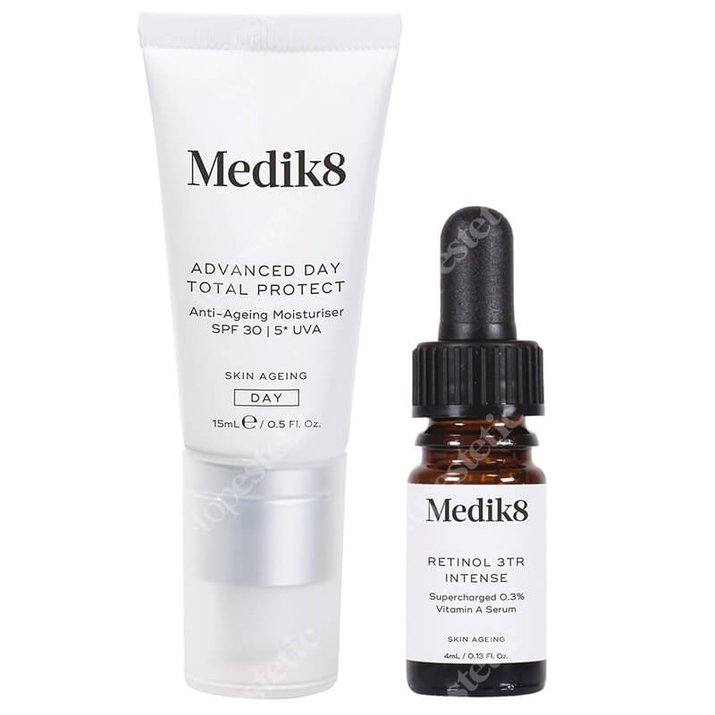 Medik8 Advanced Day Total Protect spf 30 + Intelligent Retinol 3TR ZESTAW Krem nawilżający przeciwko oznakom starzenia SPF 30, 15 ml + Wzmocnione serum z witaminą A 0,3%, 4 ml