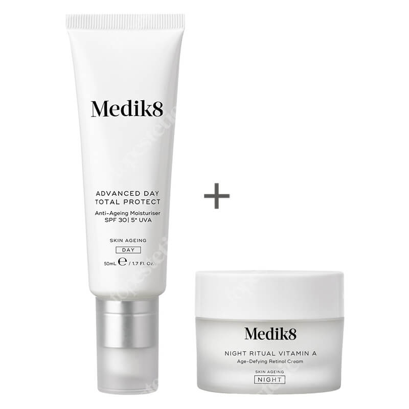 Medik8 Advanced Day Total Protect spf 30 + Night Ritual Vitamin A ZESTAW Krem nawilżający przeciwko oznakom starzenia SPF 30, 50 ml + Krem z retinolem usuwający oznaki starzenia 12,5 ml