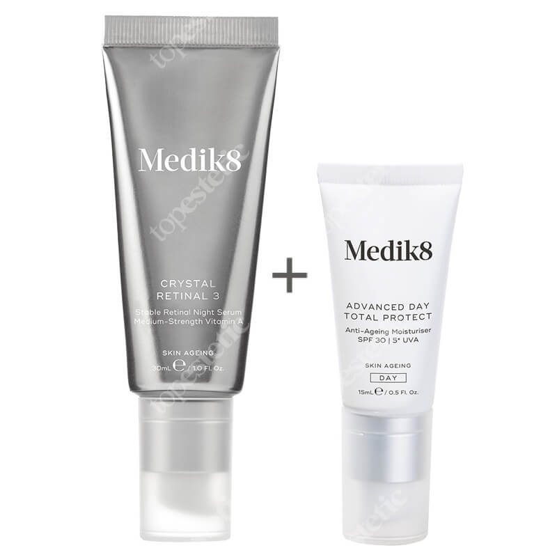 Medik8 Crystal Retinal 3 + Advanced Day Total Protect spf 30 ZESTAW Stabilne serum na noc o średniej mocy z aldehydem retinowym 30 ml + Krem nawilżający przeciwko oznakom starzenia SPF 30, 15 ml