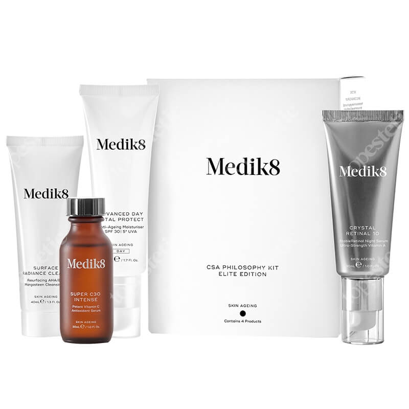 Medik8 Csa Philosophy Kit Elite Edition ZESTAW Serum z witaminą C 30 ml + Krem nawilżający SPF 30 50 ml + CRYSTAL RETINAL 10™ 30 ml + Żel oczyszczający 40 ml