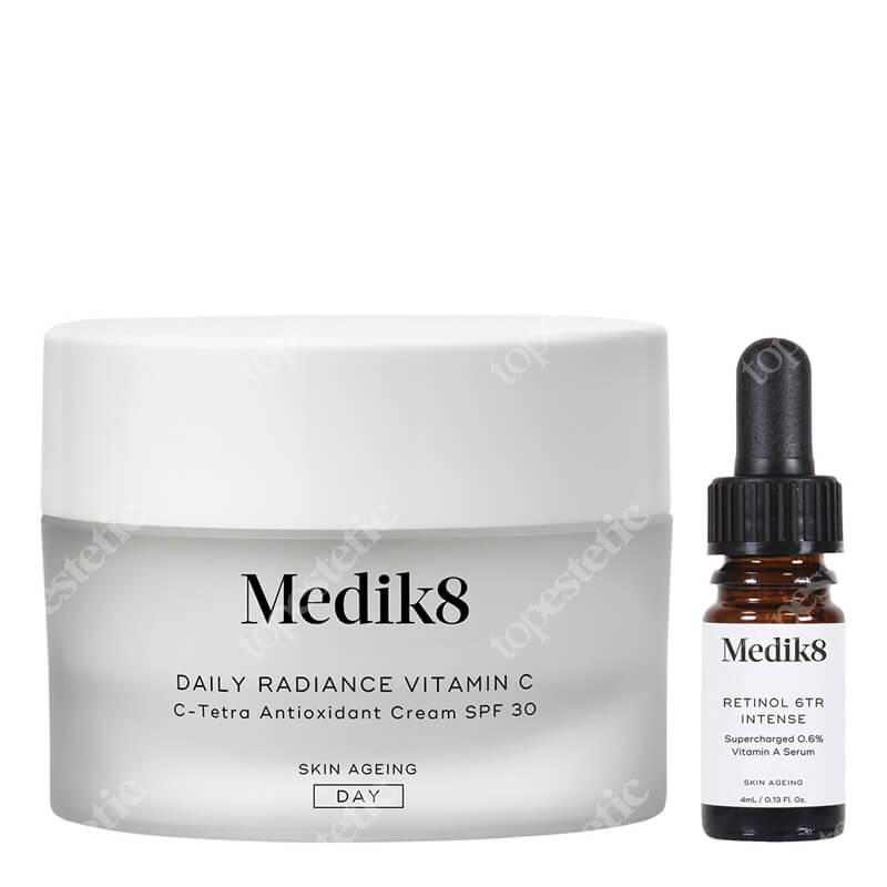 Medik8 Daily Radiance Vitamin C Spf 30 + Intelligent Retinol 6TR ZESTAW Krem antyoksydacyjny C-Tetra SPF 30, 50 ml + Serum Retinol 6TR 0,6% wzmocnione klimbazolem i skwalanem 4 ml