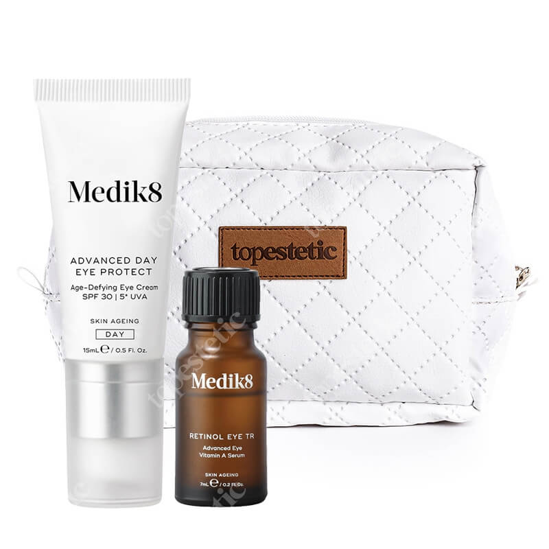 Medik8 Intelligent Retinol Eye TR + Advanced Day Eye Protect spf 30 ZESTAW Serum z witaminą A pod oczy 7 ml + Krem pod oczy SPF 30, 15 ml + Kosmetyczka