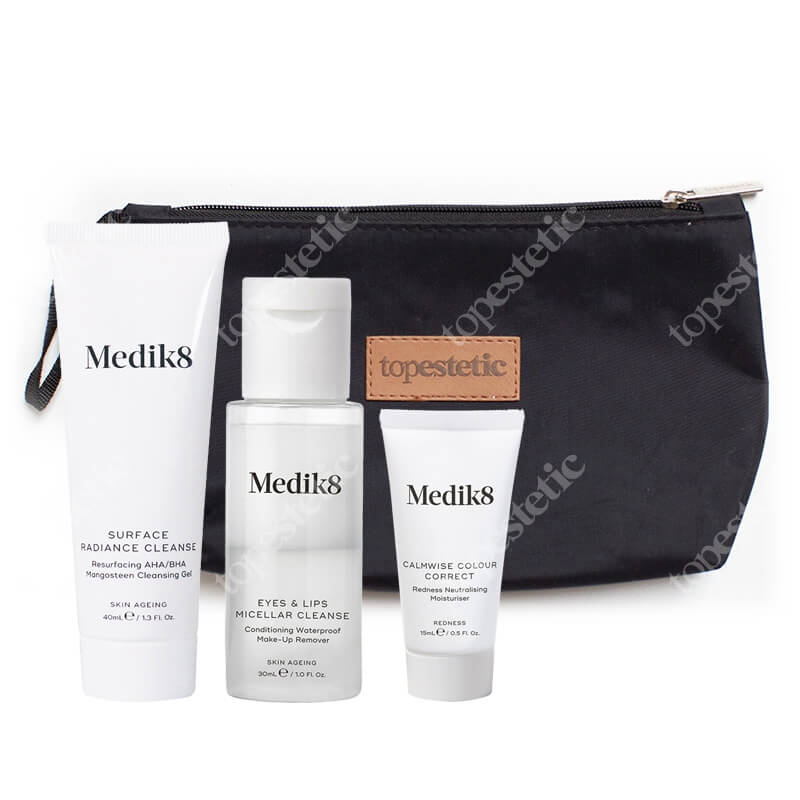 Medik8 Travel Set ZESTAW Żel oczyszczający z kwasami 40 ml + Krem neutralizujący 15 ml + Płyn do demakijażu 30 ml + Kosmetyczka 1 szt