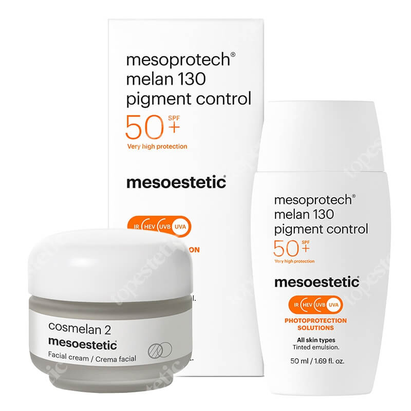Mesoestetic Cosmelan 2 + Mesoprotech Melan 130+ ZESTAW Krem na przebarwienia 30 g + Fluid koloryzujacy SPF50+ 50 ml
