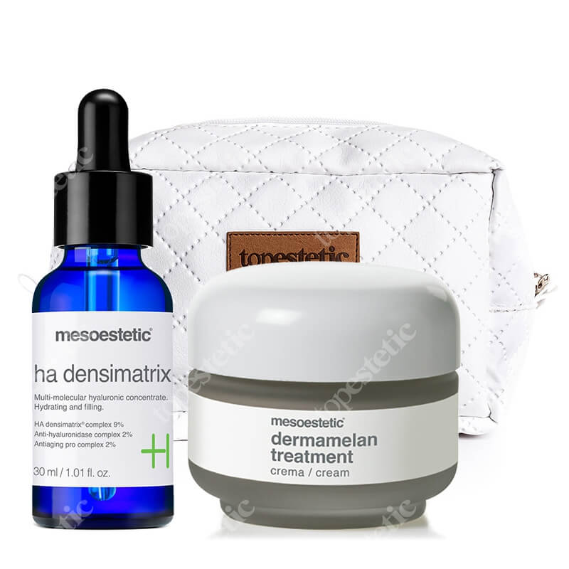 Mesoestetic Dermamelan + Ha Densimatrix ZESTAW Krem na przebarwienia 30 g + Serum z kwasem hialuronowym 30 ml + Kosmetyczka 1 szt