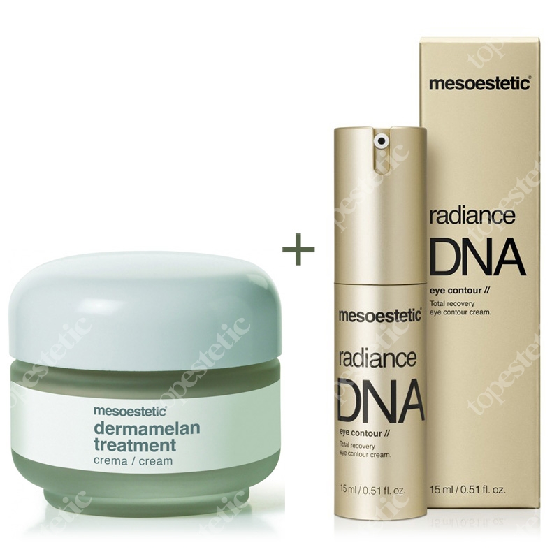 Mesoestetic Dermamelan + Radiance DNA ZESTAW Krem na przebarwienia 30 g + Krem remodelujący okolice oka 15 ml