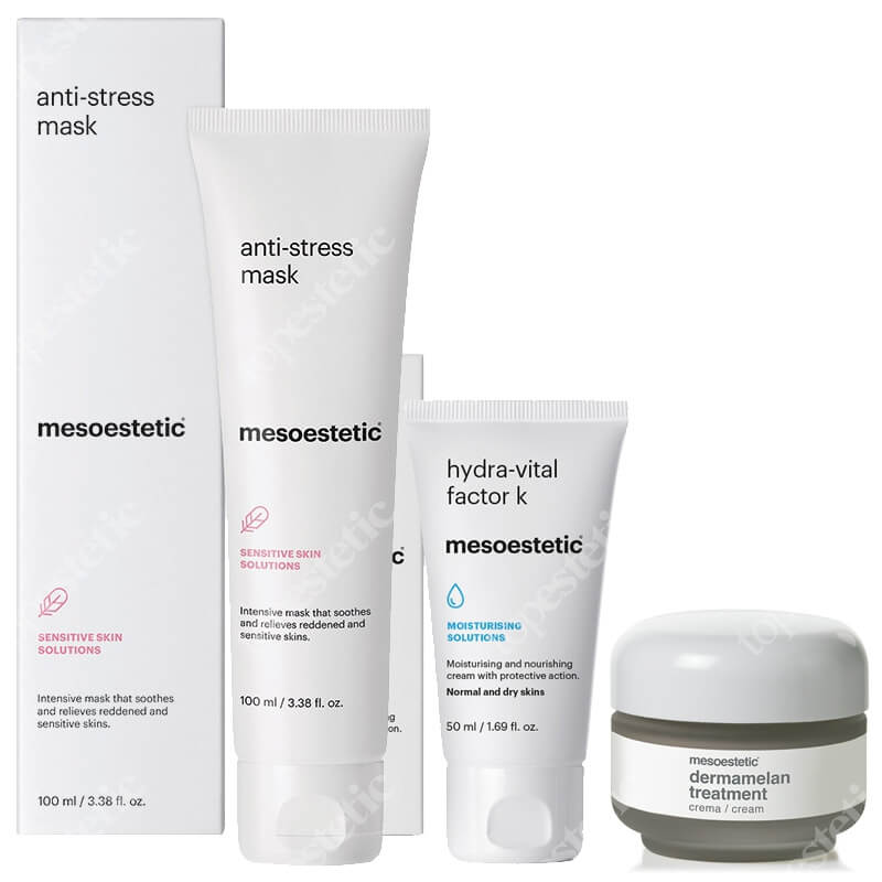 Mesoestetic Dermamelan Set ZESTAW Krem na przebarwienia 30 g + Pozabiegowa maska regenerująca 100 ml + Krem o silnym działaniu odżywczo-nawilżającym 50 ml