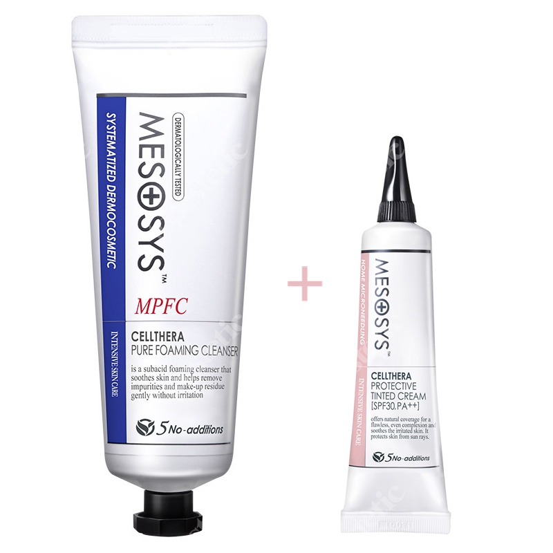Mesosys Cellthera Pure Foaming Cleanser + Cellthera Protective Tinted Cream SPF 30 PA++ ZESTAW Pianka do oczyszczania 100 ml + Krem BBC - Podkład z filtrem 35 ml