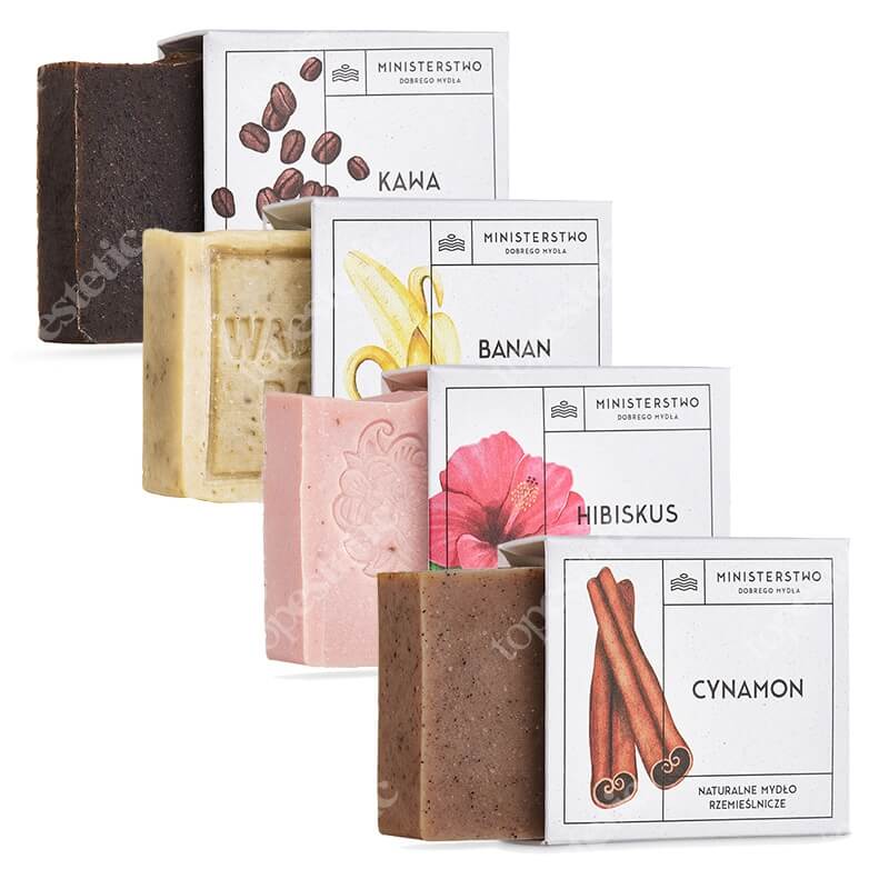 Ministerstwo Dobrego Mydła Cynamon + Banan + Kawa + Hibiskus ZESTAW Naturalne mydło 100 g x 4
