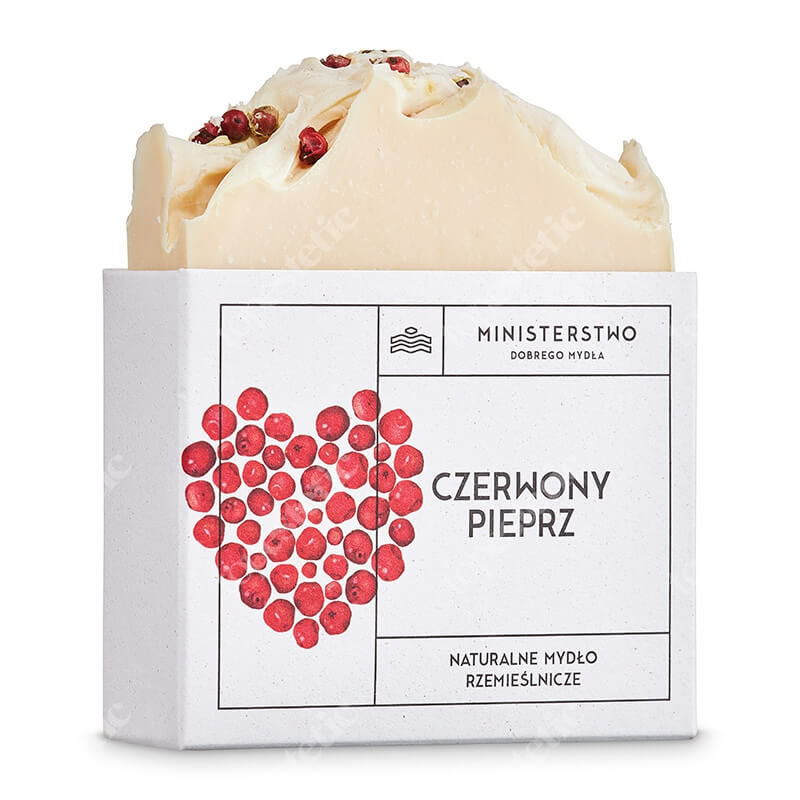 Ministerstwo Dobrego Mydła Czerwony Pieprz Naturalne mydło z glinką kaolinową, sosnowym olejkiem eterycznym i posypką z czerwonego pieprzu 100 g