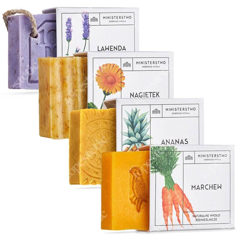 Ministerstwo Dobrego Mydła Lawenda + Nagietek + Ananas + Marchew ZESTAW Naturalne mydło 100 g x 4