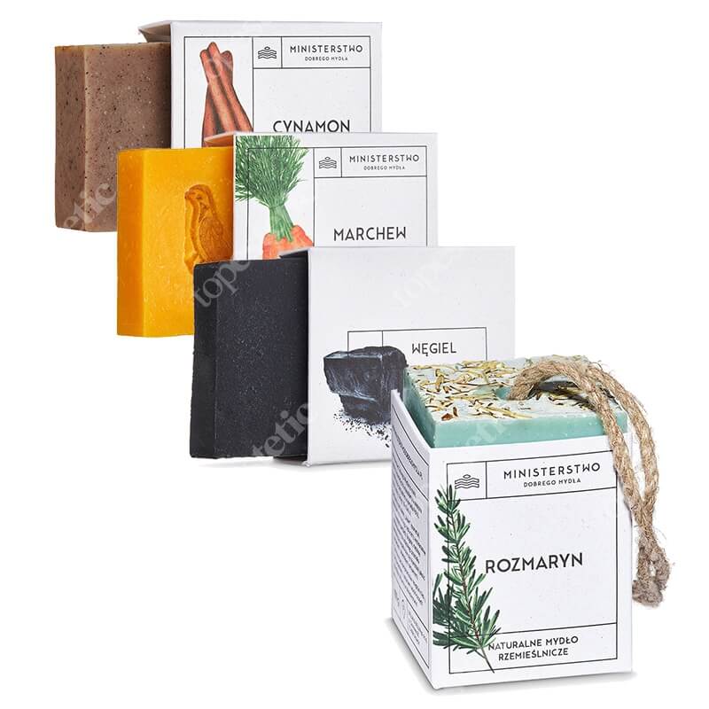 Ministerstwo Dobrego Mydła Marchew + Węgiel + Rozmaryn + Cynamon ZESTAW Naturalne mydło 100 g x 4