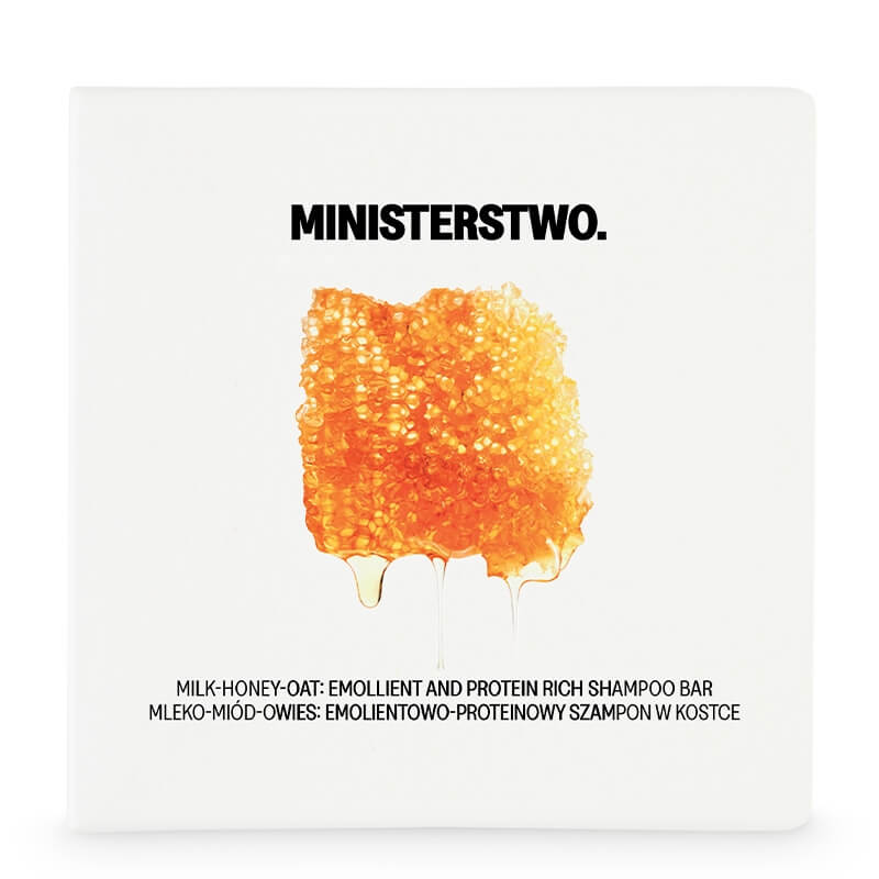 Ministerstwo Dobrego Mydła Mleko, Miód, Owies Uniwersalny szampon w kostce dla włosów suchych i zniszczonych 85 g