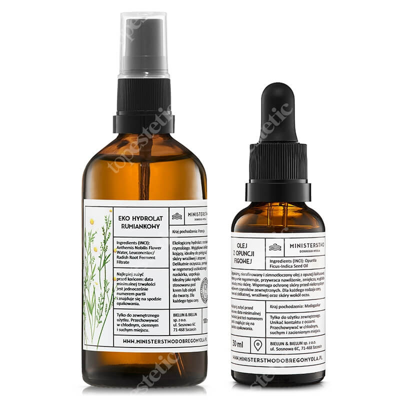 Ministerstwo Dobrego Mydła Opuncja Figowa + Rumianek ZESTAW Lekki, odżywczy olejek do twarzy oraz okolic oczu 30 ml + Eko hydrolat rumiankowy 100 ml