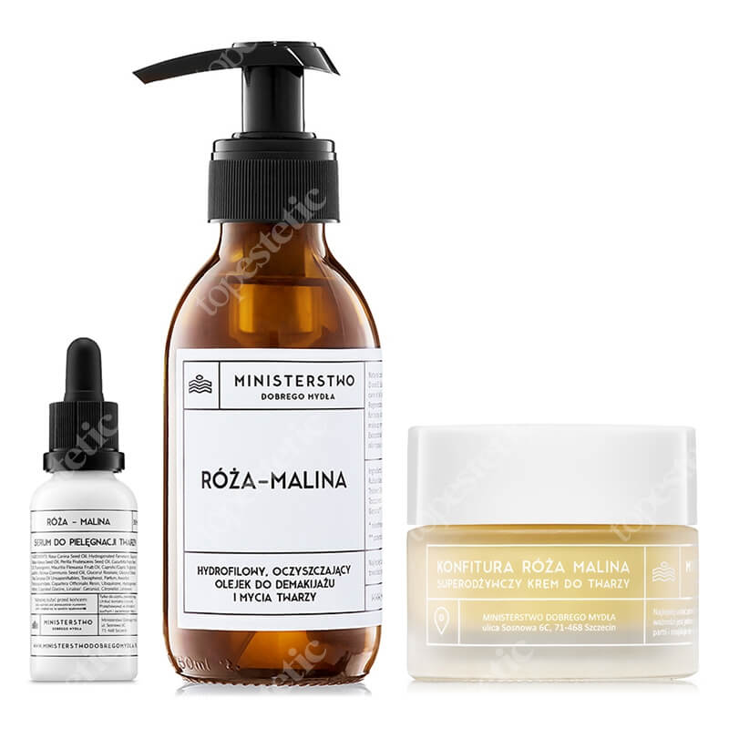Ministerstwo Dobrego Mydła Róża - Malina Box ZESTAW Serum 30 ml + Krem 50 ml + Olejek do mycia twarzy 140 ml