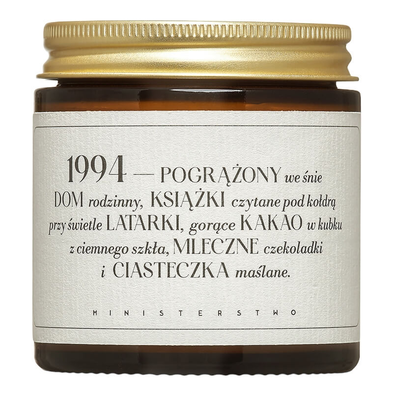 Ministerstwo Dobrego Mydła Świeca Zapachowa 1994 Świeca na bazie wosków roślinnych o nucie czekoladowo-ciasteczkowej 120 ml